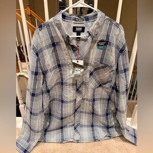 Blue and White Checkered Men's “Untucked “Shirt